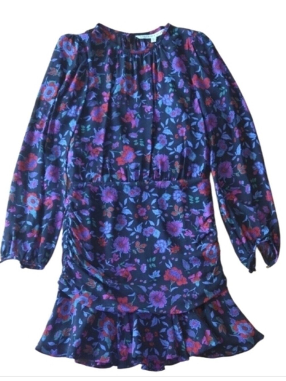 Veronica Beard Robin Silk Black Floral Long-Sleeve Ruffle Mini Dress